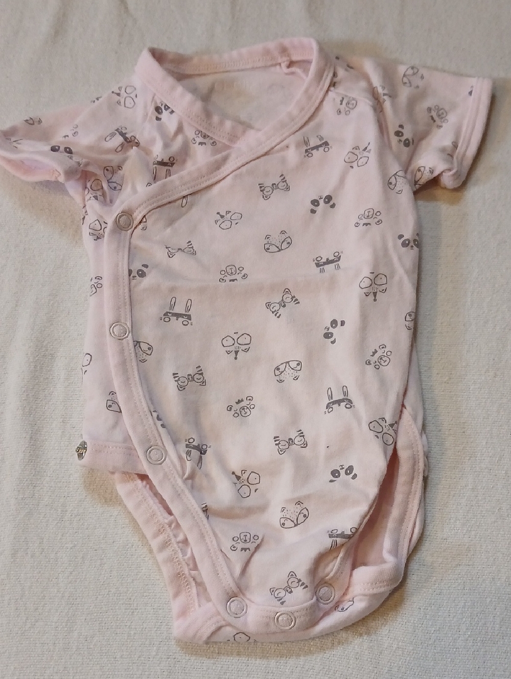 Boboli Pink Short-Sleeve Infant Wrap-Front One-Piece Bodysuit